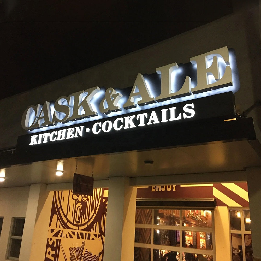 Customized 3d Stainless Backlit Led Sign for Store Office Restaurant Business
